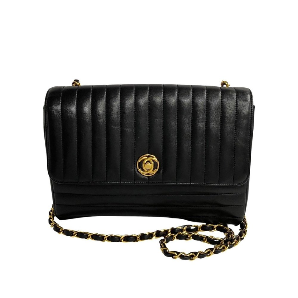 CHANEL Mademoiselle Coco Mark Lambskin Leather Chain Shoulder Bag Black 90074 - Picture 3 of 10